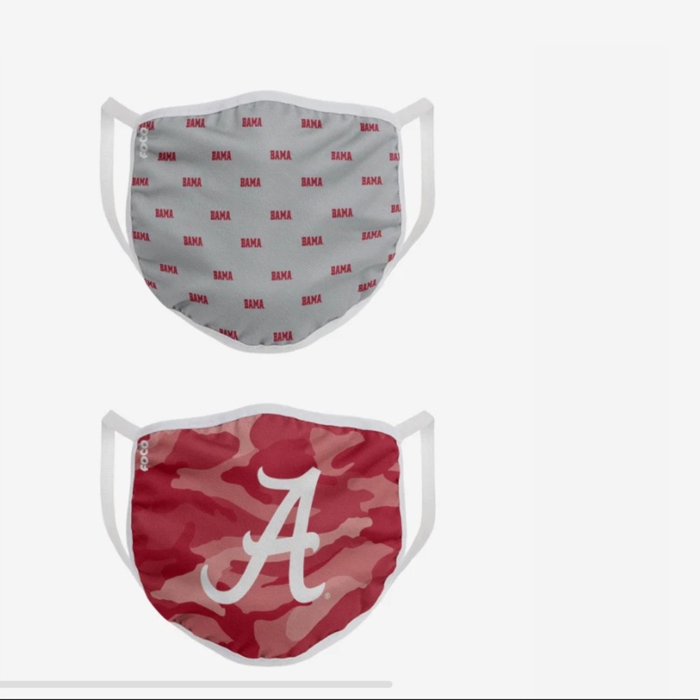 ALABAMA CRIMSON TIDE 2 PIECE FACE MASK COVERINGS RED GRAY ADULT OS NWT